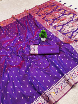 Classic Royal Purple Soft Banarasi Silk Saree With Quintessential Blouse Piece