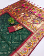 Desultory Dark Green Paithani Silk Saree With Elision Blouse Piece