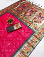 Gossamer Dark Pink Paithani Silk Saree With Lagniappe Blouse Piece