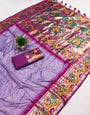 Sempiternal Lavender Paithani Silk Saree With Magnetic Blouse Piece