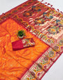 Smashing Orange Paithani Silk Saree With Incredible Blouse Piece