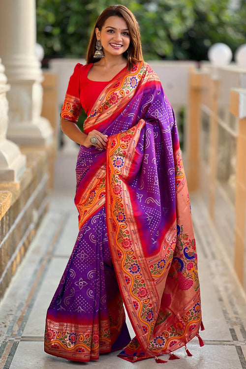 Load image into Gallery viewer, Exuberant Purple Paithani Silk Saree With Tremendous Blouse Piece
