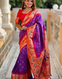 Exuberant Purple Paithani Silk Saree With Tremendous Blouse Piece