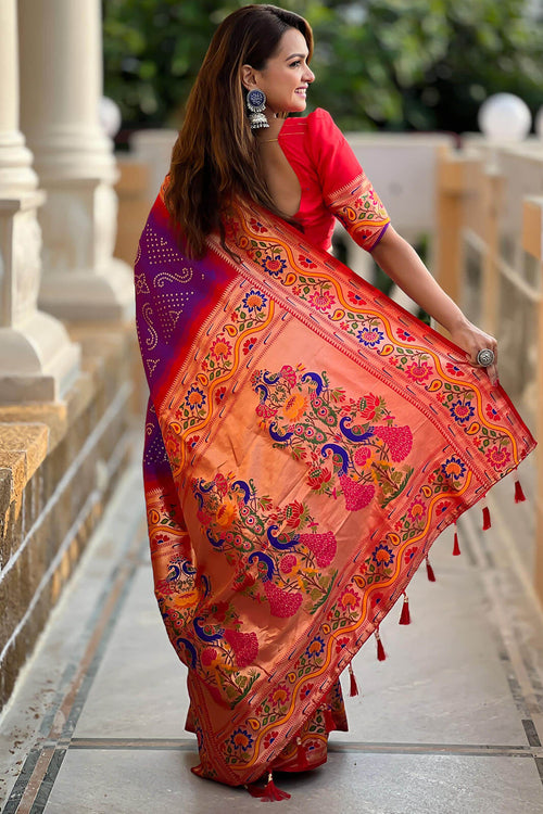 Load image into Gallery viewer, Exuberant Purple Paithani Silk Saree With Tremendous Blouse Piece
