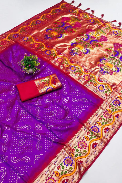 Load image into Gallery viewer, Exuberant Purple Paithani Silk Saree With Tremendous Blouse Piece
