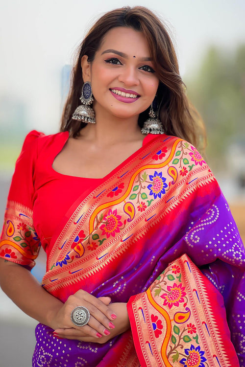 Load image into Gallery viewer, Exuberant Purple Paithani Silk Saree With Tremendous Blouse Piece
