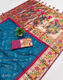 Radiant Firozi Paithani Silk Saree With Enamoring Blouse Piece