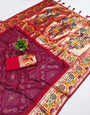 Ineffable Wine Paithani Silk Saree With Tantalizing Blouse Piece