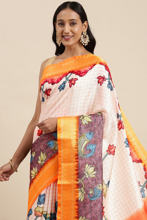 Load image into Gallery viewer, Desultory Beige Kalamkari Printed Saree With Lissome Blouse Piece
