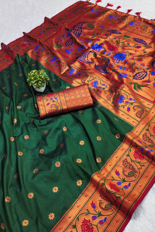 Load image into Gallery viewer, Stunning Dark Green Paithani Silk Saree With Marvellous Blouse Piece
