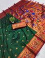 Stunning Dark Green Paithani Silk Saree With Marvellous Blouse Piece