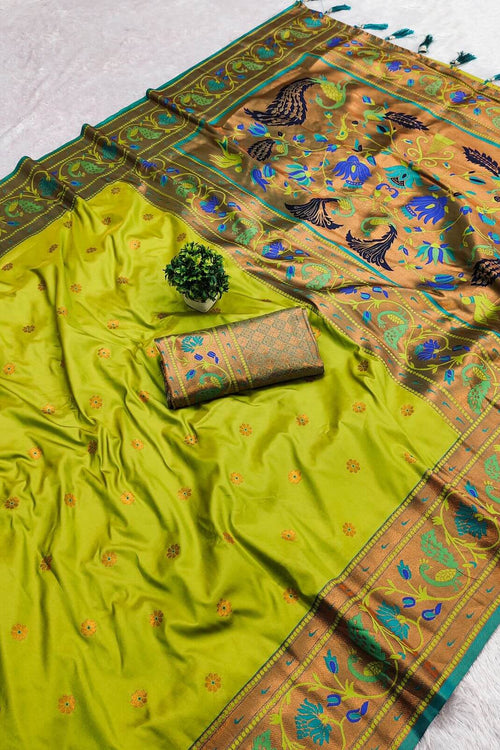 Load image into Gallery viewer, Unique Parrot Paithani Silk Saree With Impressive Blouse Piece
