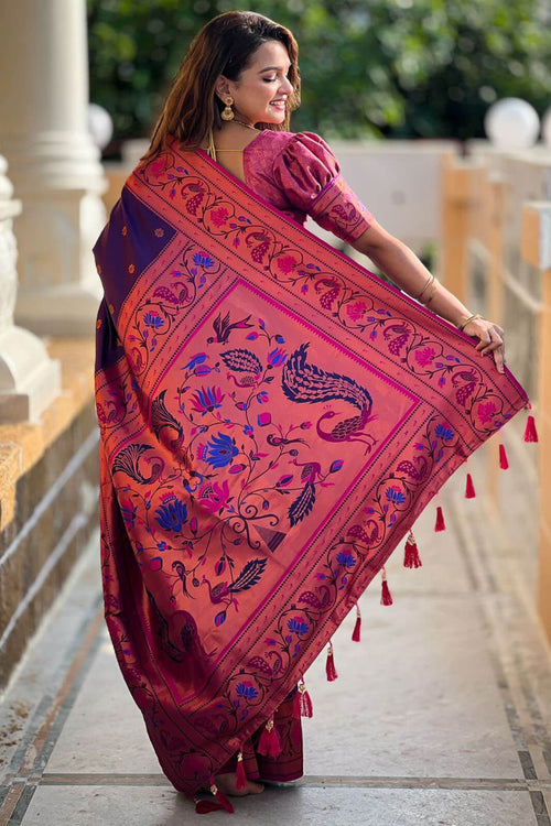 Load image into Gallery viewer, Adorable Purple Paithani Silk Saree With Ravishing Blouse Piece
