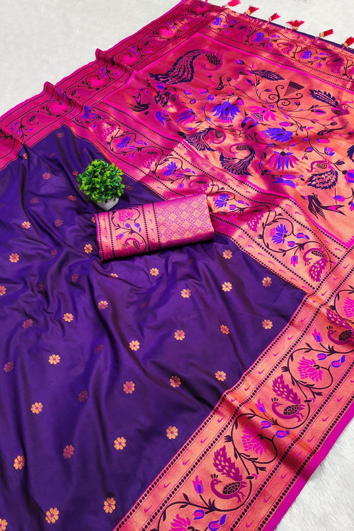 Load image into Gallery viewer, Adorable Purple Paithani Silk Saree With Ravishing Blouse Piece
