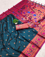 Classic Teal Blue Paithani Silk Saree With Traditional Blouse Piece