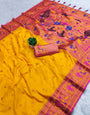 Brood Yellow Paithani Silk Saree With Demure Blouse Piece