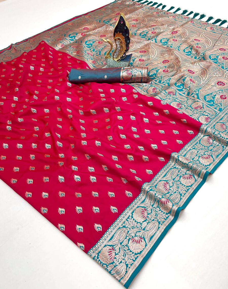 Allure Dark Pink Soft Banarasi Silk Saree With Magnetic Blouse Piece