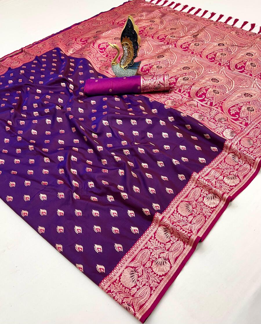Assemblage Purple Soft Banarasi Silk Saree With Scintilla Blouse Piece