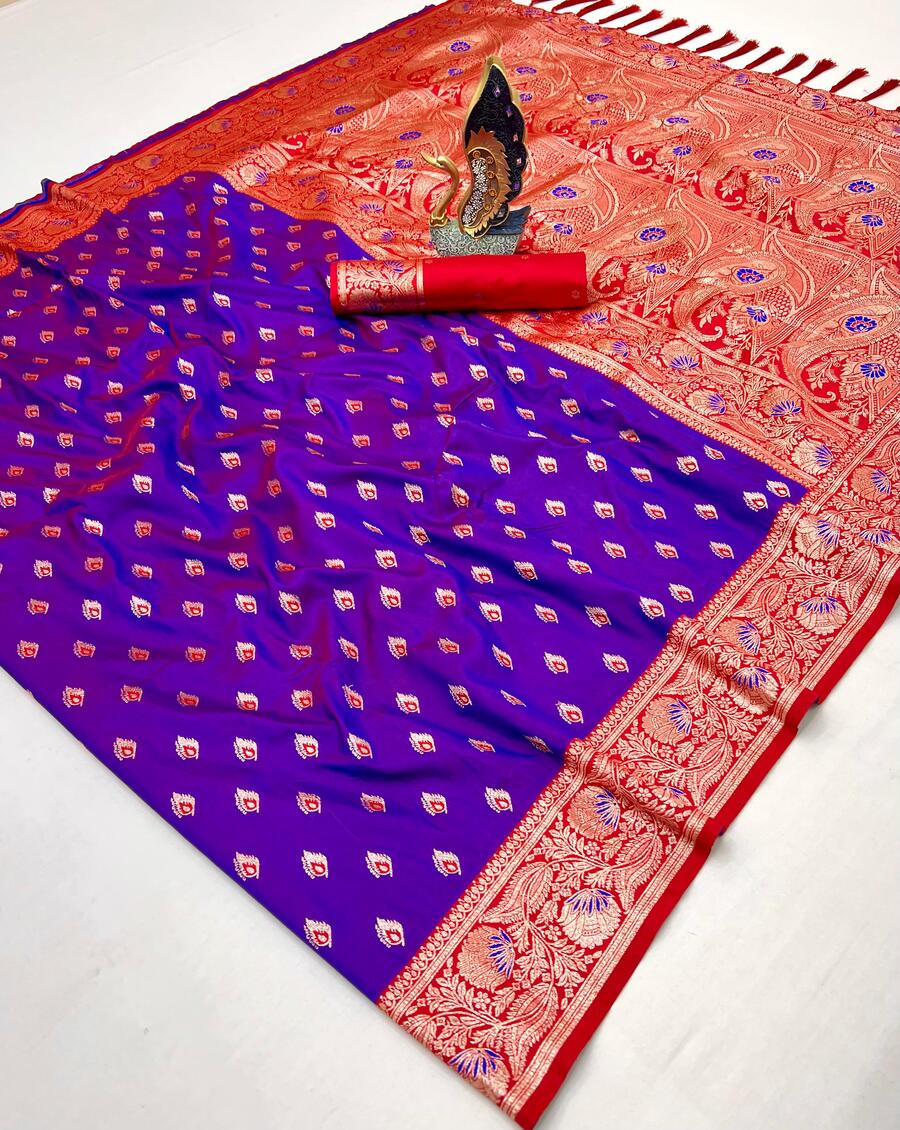 Resplendent Royal Purple Soft Banarasi Silk Saree With Murmurous Blouse Piece
