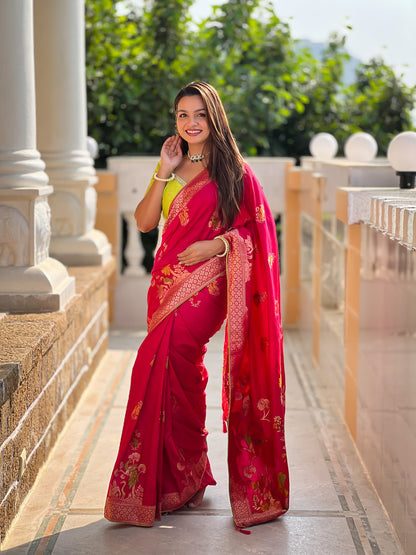 Radiant Dark Pink Soft Banarasi Silk Saree With Beautiful Blouse Piece