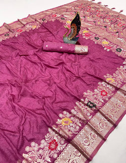 Vibrant Pink Soft Banarasi Silk Saree With Artistic Blouse Piece