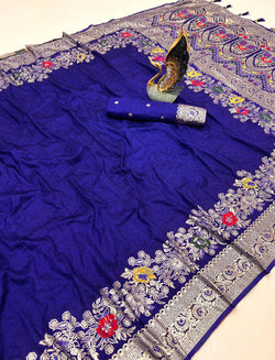 Charismatic Royal Blue Soft Banarasi Silk Saree With Chatoyant Blouse Piece