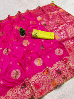 Excellent Dark Pink Viscose Dola Silk Saree With Exceptional Blouse Piece