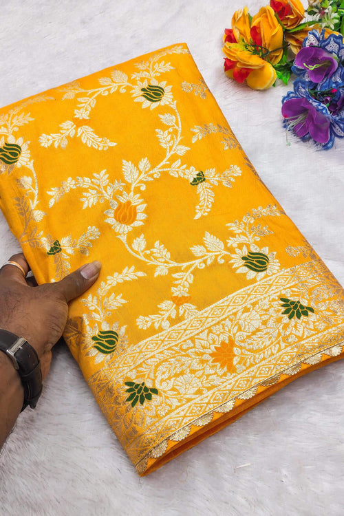 Load image into Gallery viewer, Jazzy Yellow Soft Banarasi Silk Saree With Hypnotic Blouse Piece
