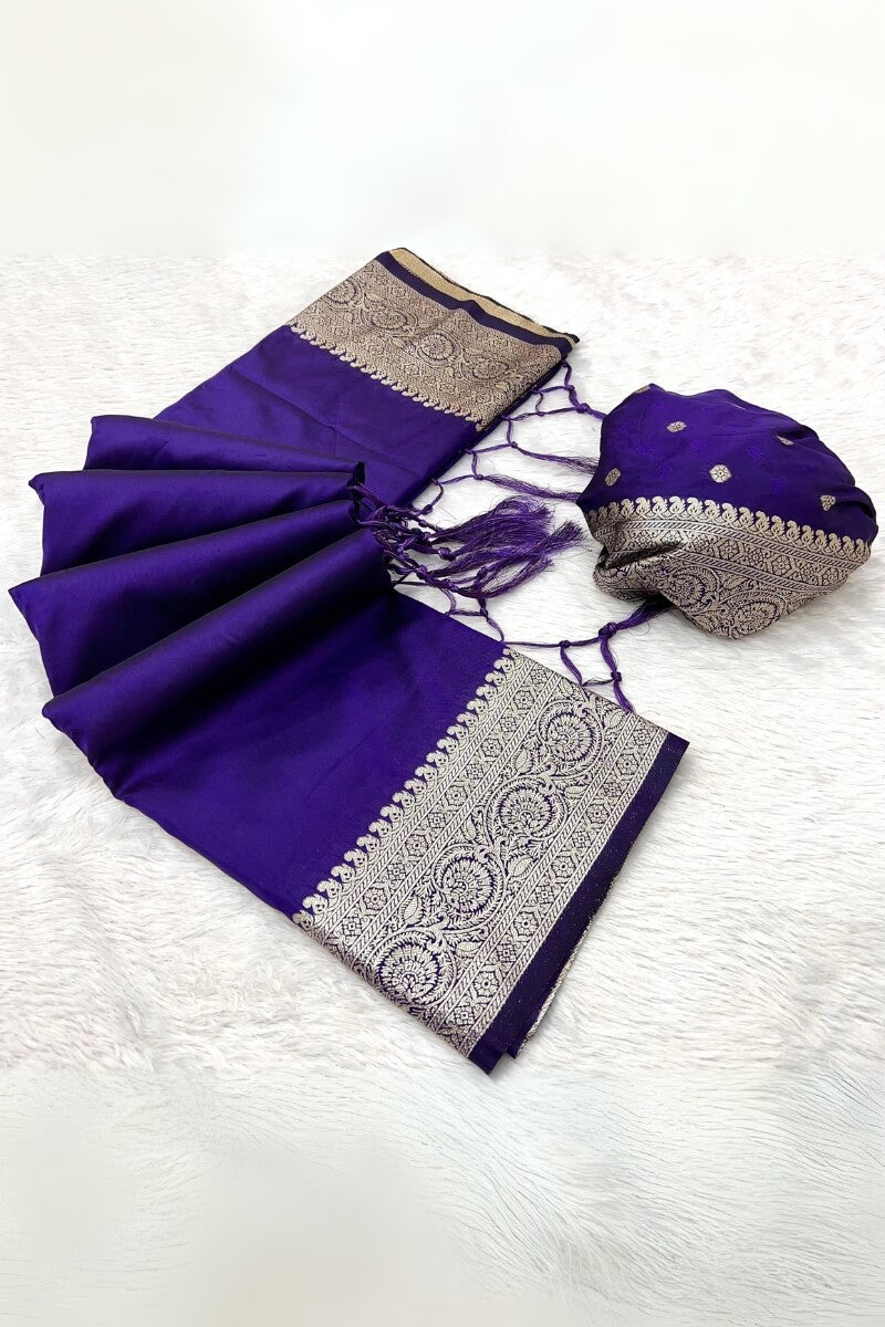 Stunner Royal Blue Soft Banarasi Silk Saree With Vivacious Blouse Piece