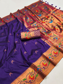 Refreshing Purple Paithani Silk Saree With Classy Blouse Piece
