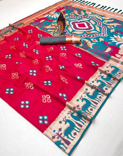 Sensational Dark Pink Soft Banarasi Ikkat Saree With Magnetic Blouse Piece