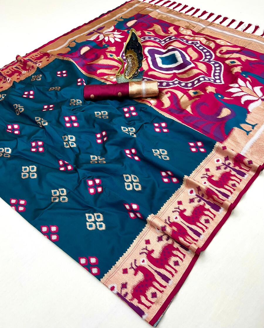 Skinny Rama Soft Banarasi Ikkat Saree With Engaging Blouse Piece