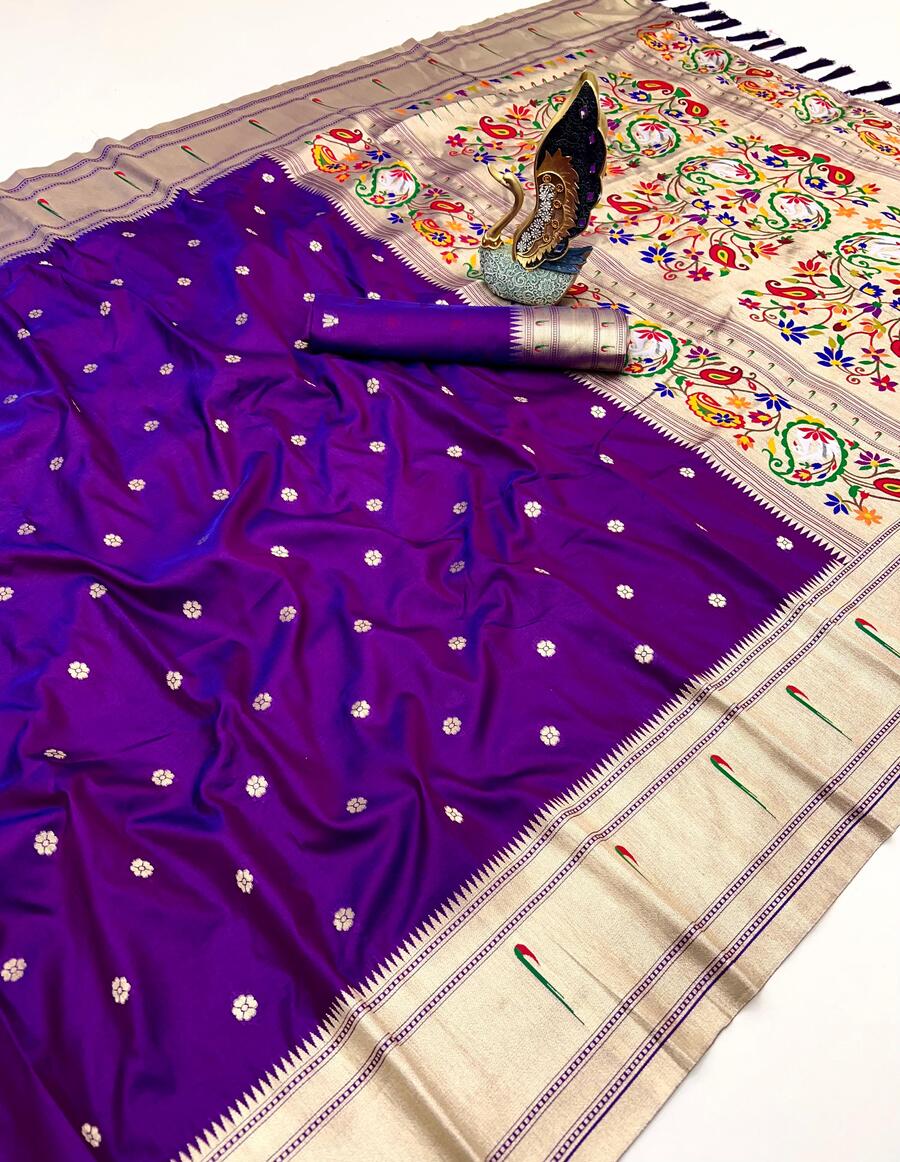 Ravishing Purple Paithani Silk Saree With Tremendous Blouse Piece