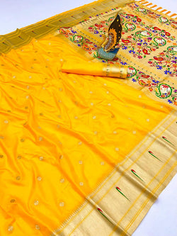 Confounding Yellow Paithani Silk Saree With Charming Blouse Piece