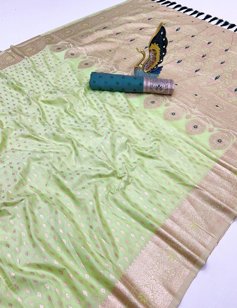 Transcendent Pista Cotton Silk Saree With Refreshing Blouse Piece