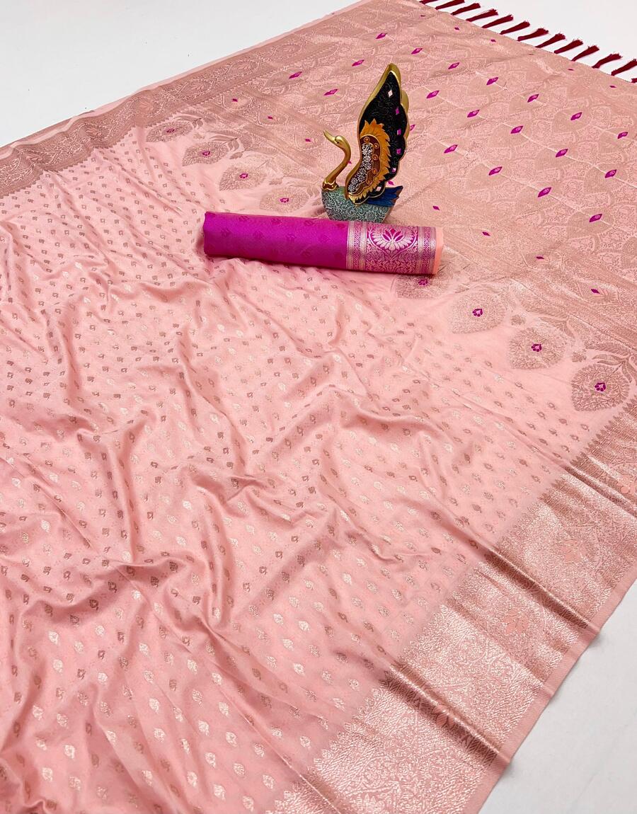 Stunner Pink Soft Banarasi Silk Saree With Eloquence Blouse Piece