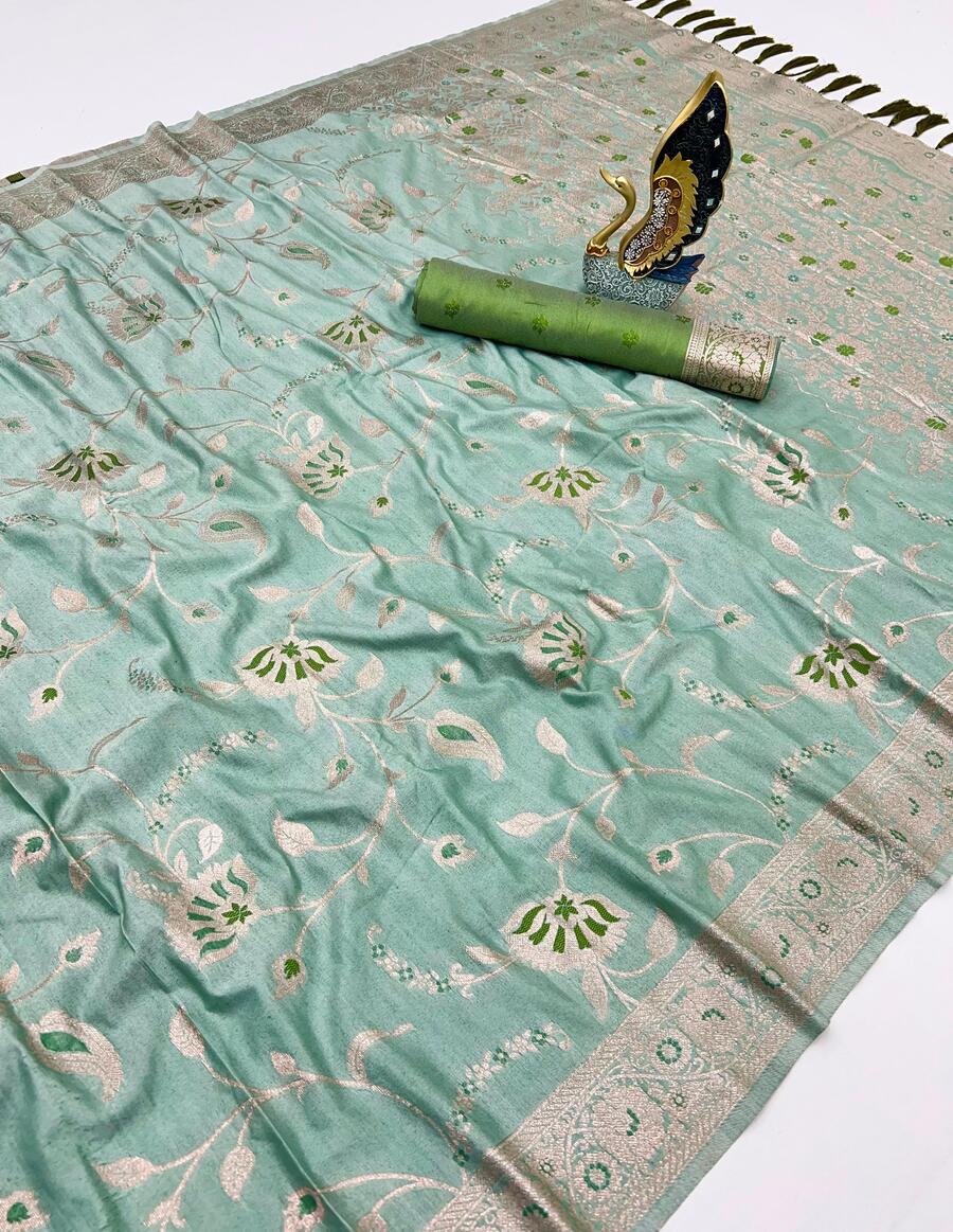 Scrupulous Sea Green Soft Banarasi Silk Saree With Panache Blouse Piece