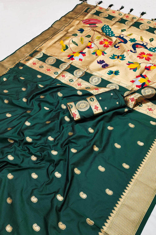 Load image into Gallery viewer, Radiant Dark Green Paithani Silk Saree With Inspiring Blouse Piece
