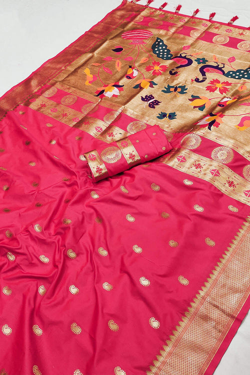 Load image into Gallery viewer, Enticing Dark Pink Paithani Silk Saree With Beleaguer Blouse Piece
