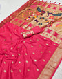 Enticing Dark Pink Paithani Silk Saree With Beleaguer Blouse Piece