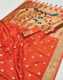 Woebegone Orange Paithani Silk Saree With Staggering Blouse Piece