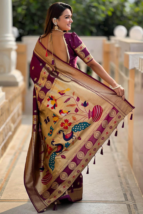 Load image into Gallery viewer, Alluring Purple Paithani Silk Saree With Sonorous Blouse Piece
