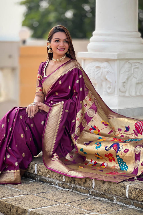 Load image into Gallery viewer, Alluring Purple Paithani Silk Saree With Sonorous Blouse Piece
