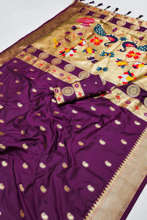 Load image into Gallery viewer, Alluring Purple Paithani Silk Saree With Sonorous Blouse Piece
