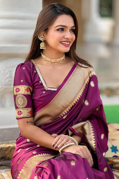 Load image into Gallery viewer, Alluring Purple Paithani Silk Saree With Sonorous Blouse Piece
