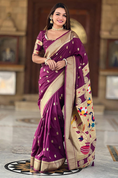 Alluring Purple Paithani Silk Saree With Sonorous Blouse Piece