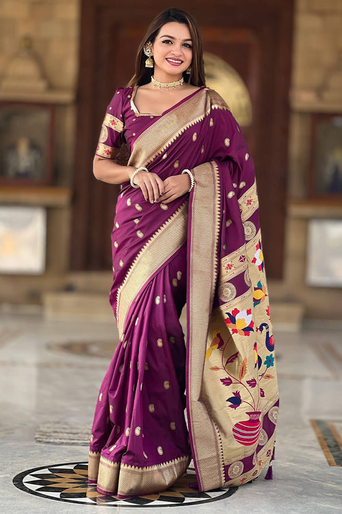 Load image into Gallery viewer, Alluring Purple Paithani Silk Saree With Sonorous Blouse Piece
