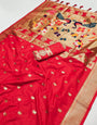 Aplomb Red Paithani Silk Saree With Zephyr Blouse Piece