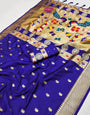 Winsome Royal Blue Paithani Silk Saree With Beguiling Blouse Piece