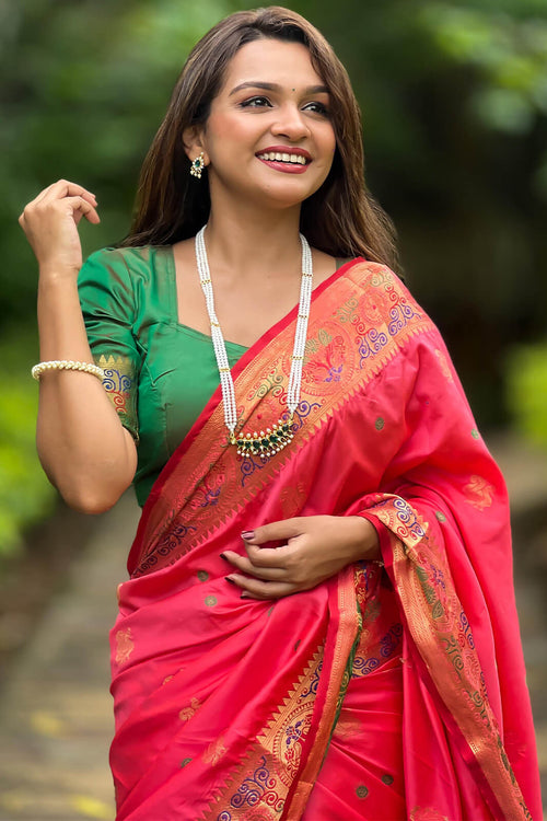 Load image into Gallery viewer, Tempting Pink Paithani Silk Saree With Felicitous Blouse Piece
